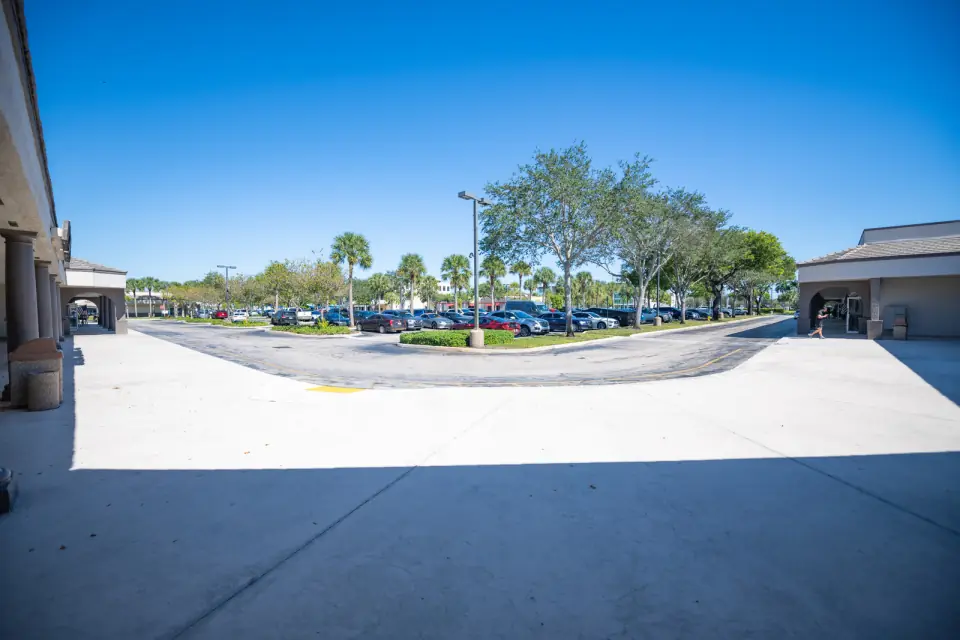 Parking behind the building, through the breezeway